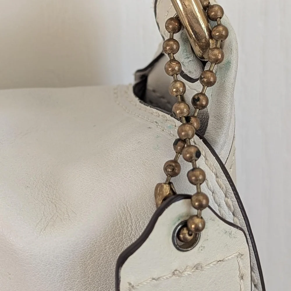 Y2K Vintage Coach Bleeker Signature Buckle Flap Shoulder Bag With White Leather
